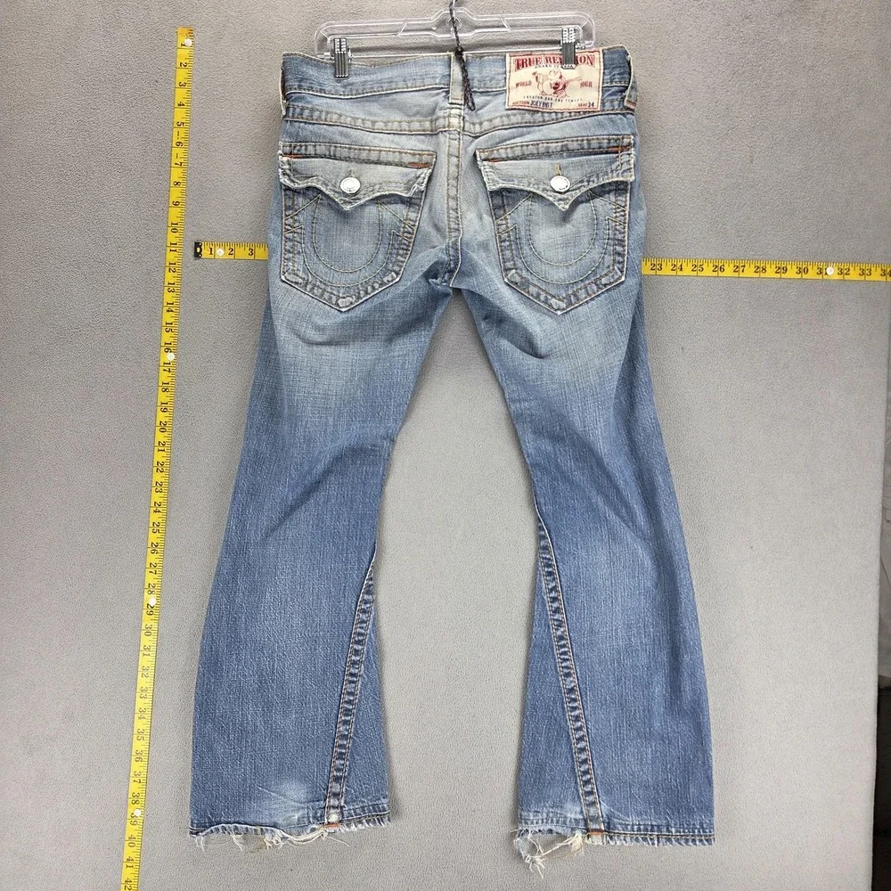 VTG True Religion Jeans Mens Joy Big T Bootcut Flare USA Altered Hem Fits 32x28